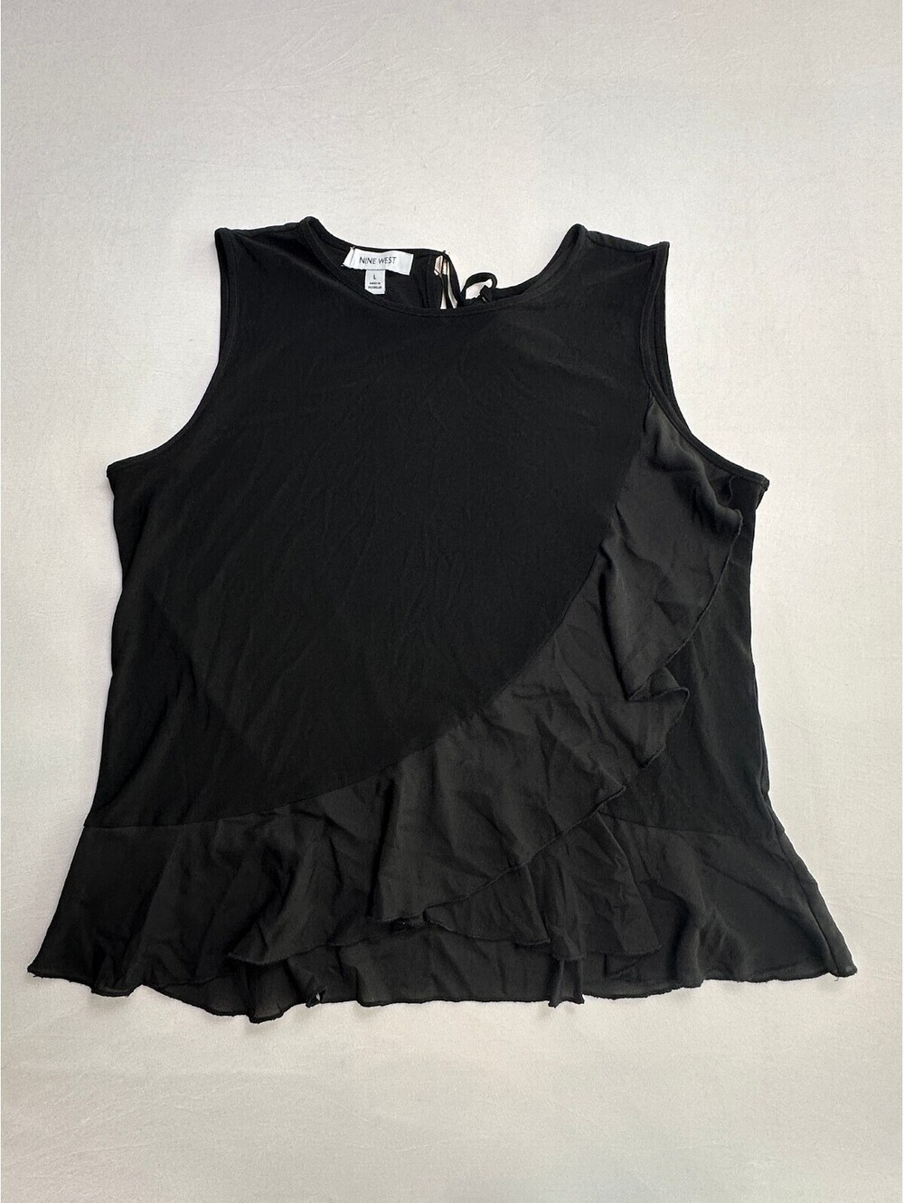 Nine West Black Sleeveless Ruffled Blouse Size L